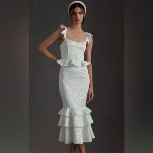 V. Chapman Violet Corset Ruffled Tiered Hem Midi Dress